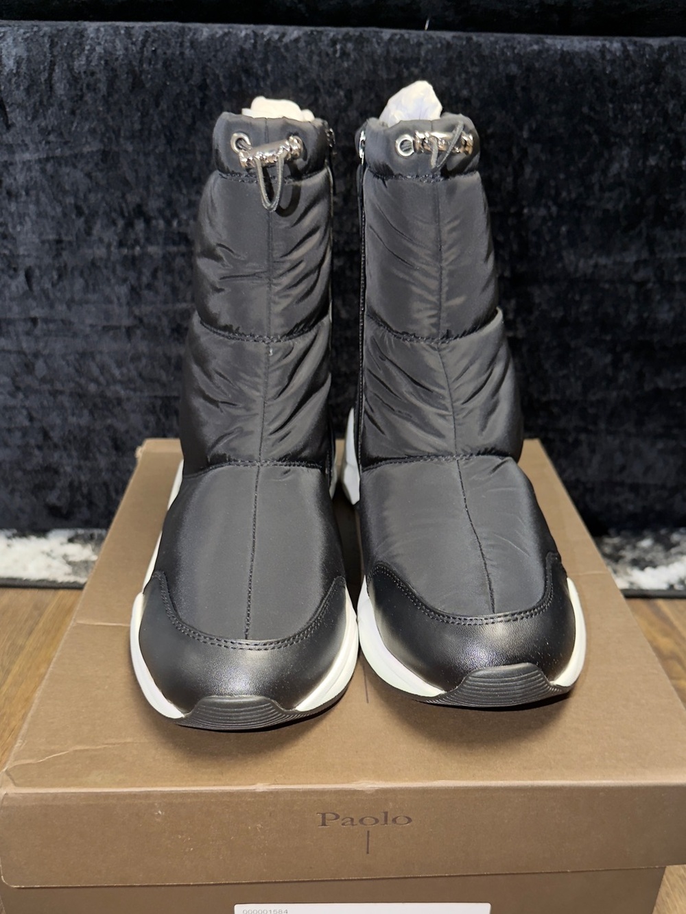Linea Paolo Black Quilted Ankle Winter Boots with White Sole